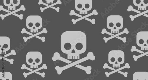 Skull and Crossbones Seamless Pattern on Dark Background for Halloween Decorations, Gaming, or Themed Events, Creating a Spooky and Edgy Atmosphere.