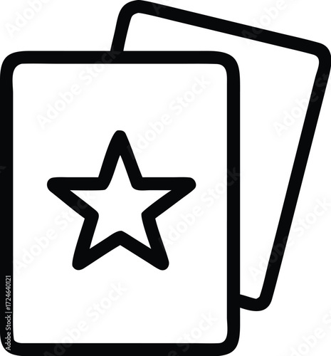 Two Playing Cards with Star Symbol Outline Style Isolated on White