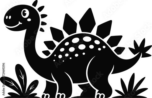 Dinosaur Silhouette Illustration Prehistoric Design, A black silhouette illustration featuring various dinosaurs in a prehistoric scene. The design includes a large Tyrannosaurus rex in the center,