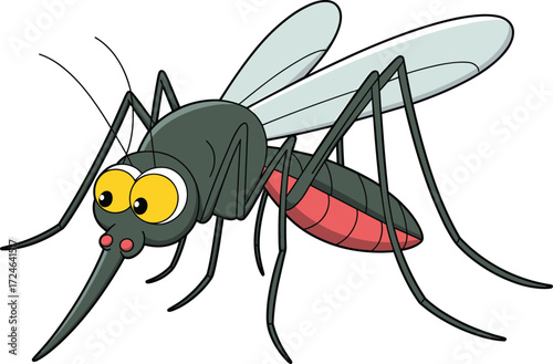 Cartoon mosquito illustration, funny insect drawing, vector mosquito art, bloodsucking bug design, educational biology graphic, disease carrier concept, entomology artwork