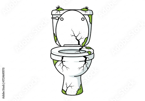 Cracked Toilet with Moss and Greenery A Conceptual Design