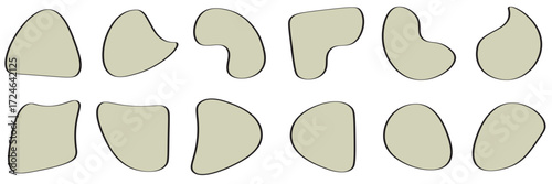 Organic amoeba blob shape abstract pastel color with line vector illustration isolated on transparent background. Abstract blob and amoeba figure