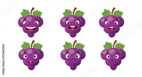 Cute Grape Emojis Six Delightful Expressions