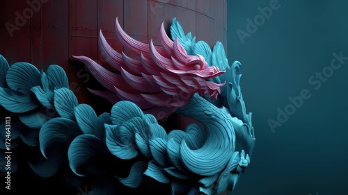 Auspicious Oriental Dragon Coiling Around Pillar