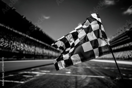 Checkered flag waving over a race track
