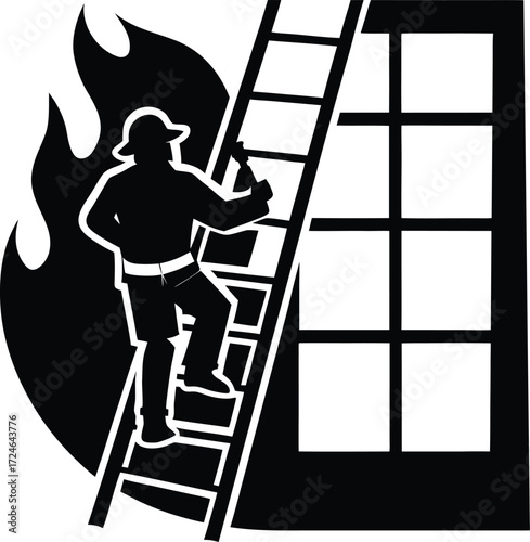 Firefighter vector Silhouette illustration firefighter carrying victim on ladder