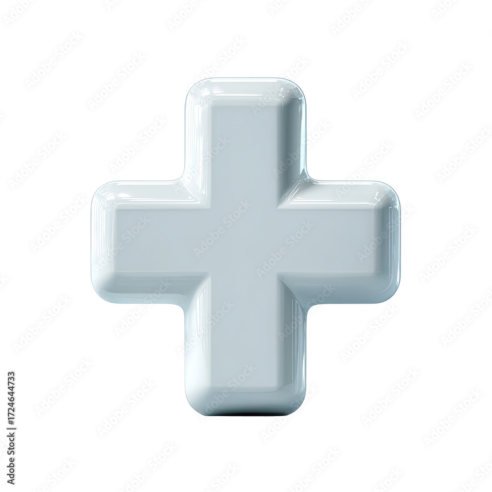 Obraz premium A light-blue, three-dimensional cross with rounded edges, resembling a plus symbol