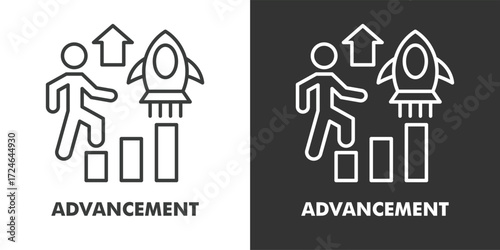 Advancement Icon Filled Outline Vector Illustration in Black and White