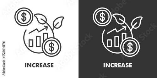 Increase Icon Filled Outline Vector Illustration in Black and White