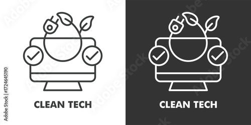 Clean Tech Icon Filled Outline Vector Illustration in Black and White