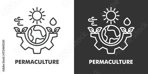Permaculture Icon Filled Outline Vector Illustration in Black and White