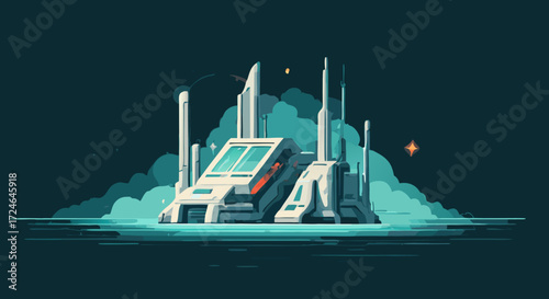 Futuristic Architectural Marvel: A visionary illustration of an innovative cityscape, where cutting-edge design meets technological advancement, and a tranquil, stylized aesthetic.