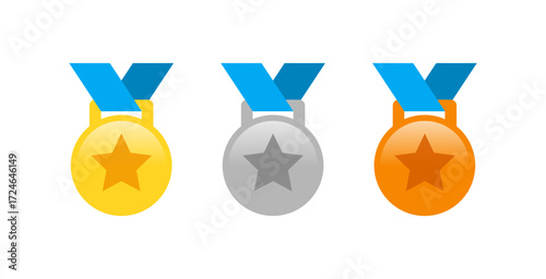 first, second and third place medal vectors. gold, silver, bronze medals