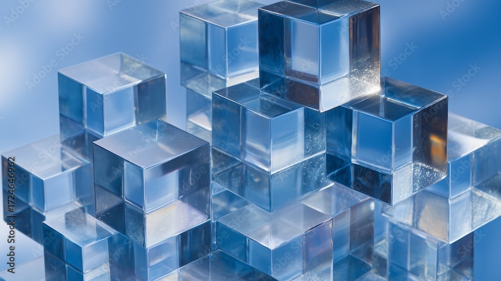 Obraz premium 青いキューブ、青背景