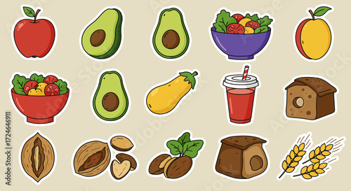 Healthy food assortment Hand drawn style Various fruits and vegetables Nutritious diet concept
