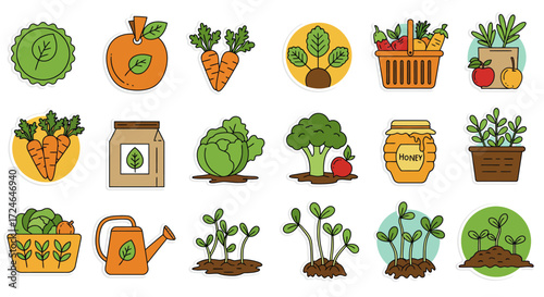 Fresh Vegetables and Fruits Line Art Style Healthy Food Elements Farm Produce
