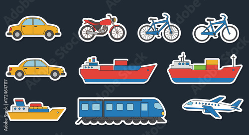 Variety of Vehicles Sticker Style Transportation Elements
