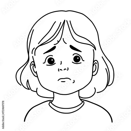 Girl sad face crying expression illustration outline drawing