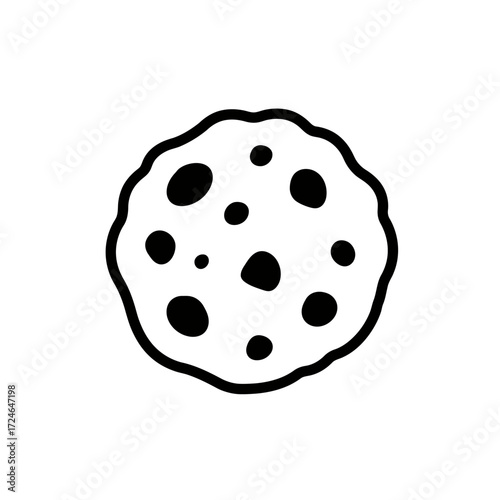 Chocolate chip cookie simple line art single cookie isolated on white sweet treat