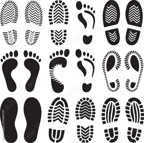 Footprints Silhouettes Assortment Isolated Transparent Background Set