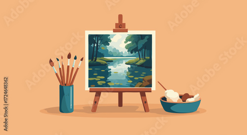 Artistic Impression: An artist's studio, showcasing a painting on an easel with brushes and paint, inviting the viewer into a creative space.