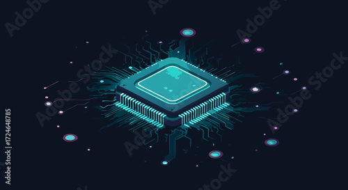 Cybernetic Core: A high-tech, futuristic depiction of a central processing unit (CPU), glowing with digital energy against a dark, cosmic backdrop, symbolizing the heart of modern technology.