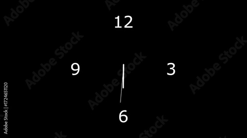 analog clock ticking animation, Minimal analog clock animation on transparent background with alpha channel with ticking hands. Seamless loop for presentation, interface 12 hours clock dial loop. 4K,.