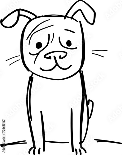 Doodle vector dog with sad face and droopy ears, emotional cartoon for family or pet themes