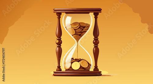 Golden Hourglass: Time, wealth, and precious resources flow through an hourglass, symbolizing the continuous passage of time, and highlighting the value of investment, patience, and planning.