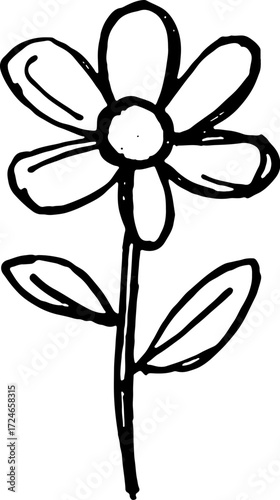 Doodle vector flower with yellow center version 1, cheerful floral sketch for design use