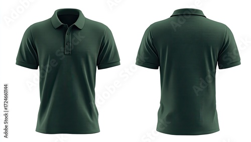 Dark green polo shirt, front and back views (1)