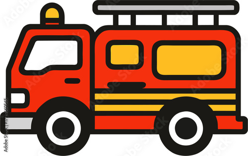 Minimalist Vector Firefighter Truck Icon with Bold Outline and Vibrant Colors Isolated 