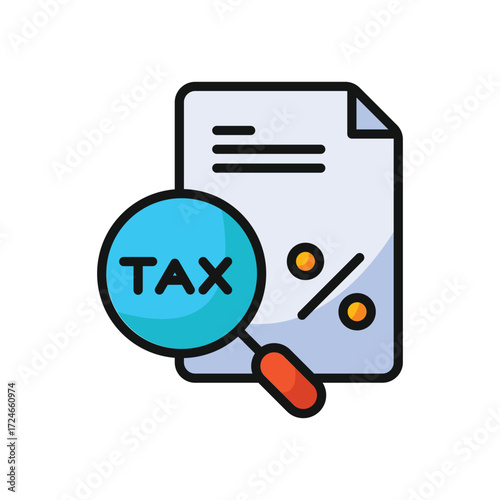 Magnifying glass over document with tax and percent symbols