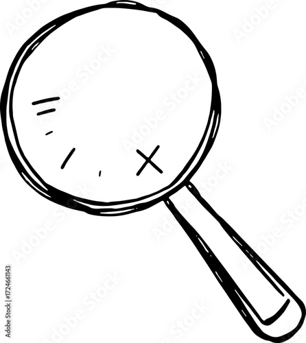 Angled doodle magnifying glass, curious vibe for research or analysis blogs