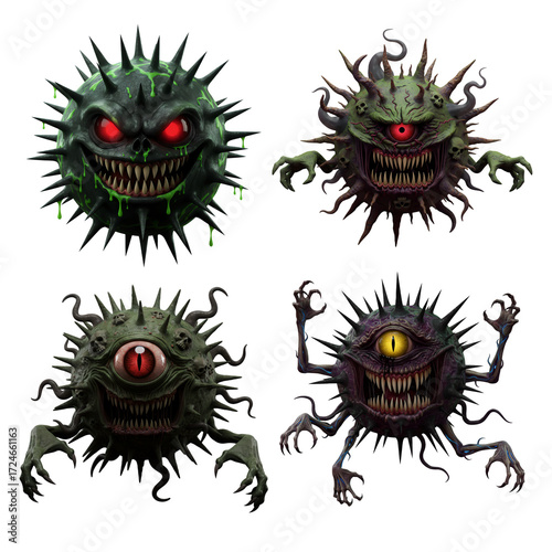 set of 3d scary pandemic virus mascot, covid , virus x