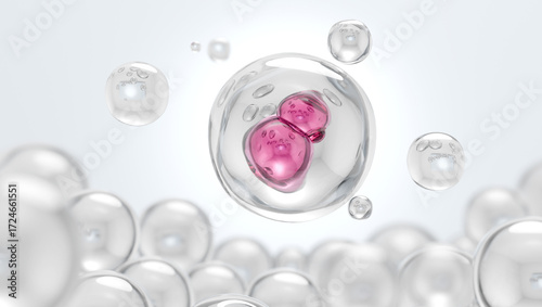 Encapsulated pink serum molecules for cosmetic ingredient technology 3D render