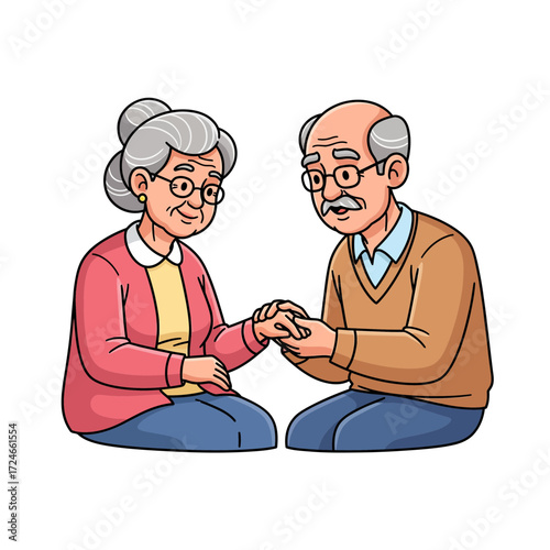 Elderly Couple Holding Hands, Happy Retirement, Love