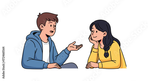 Young Couple Engaging in Lively Conversation