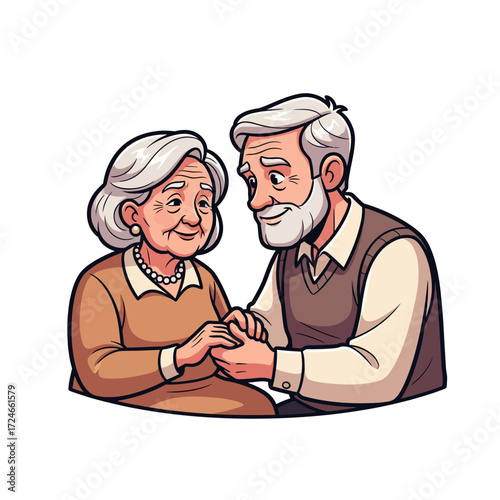 Loving Elderly Couple Holding Hands Celebrating a Bond of Affection and Togetherness