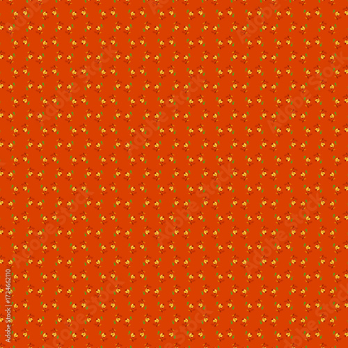 Bright summer autumn small floral pattern Colorful tiny flowers and leaves on a dark orange background Decorative styled florals small scale print Simple country, rustical style