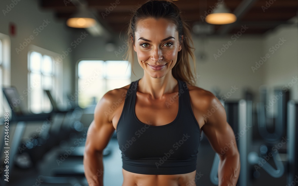 Fototapeta premium Strong sweating woman after fitness. High quality