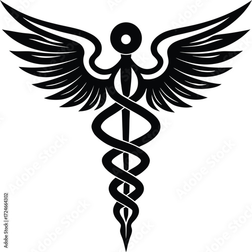Caduceus Medical Symbol vector Silhouette illustration elegant winged caduceus clean lines