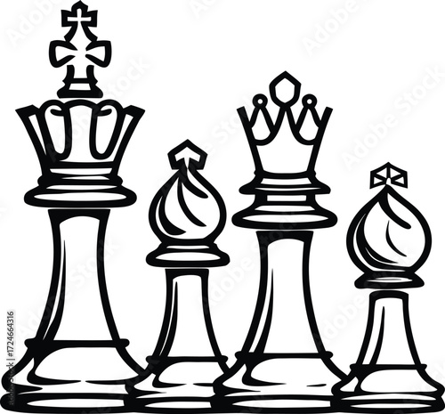 Chess Piece Icon Set Outline Vector