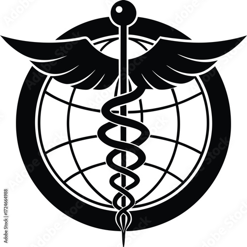 Caduceus Medical Symbol vector Silhouette illustration upright caduceus centered design silhouette