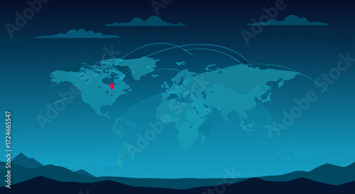 Global Network Connections: An illustrative map depicting international network connections, showcasing the interconnectedness of the world. The blue shades underscore a sense of technology.