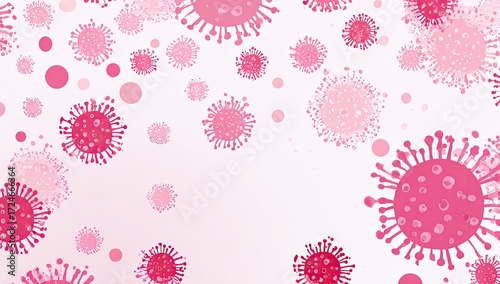 Pink virus particles scattered on a soft white background