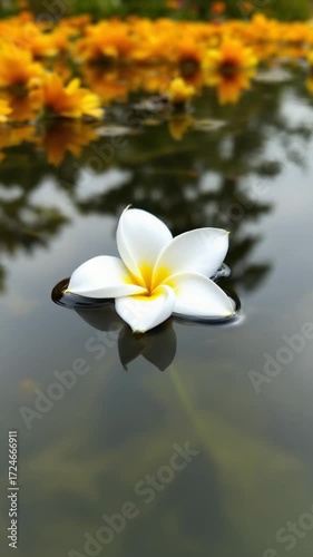 White plumeria flower on water