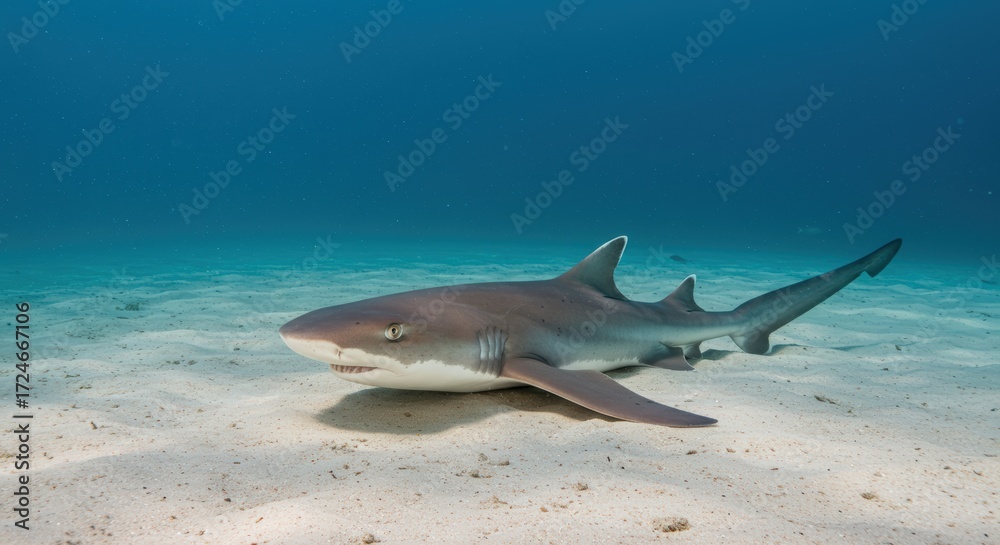 Obraz premium Shark underwater on sandy bottom