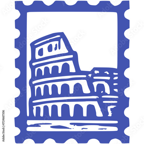 Colosseum – Roma, Italia Stamp Vector Illustration