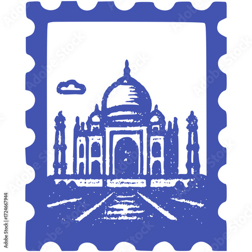 Taj Mahal – Agra, India Stamp vector Illustration